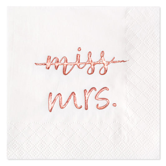 Crisky Rose Gold Miss to Mrs Cocktail Napkins for Bridal Shower Engagement Bachelorette Party Dessert Beverage Table Party Supplies, Disposable Napkins, 3 Ply, 50 count