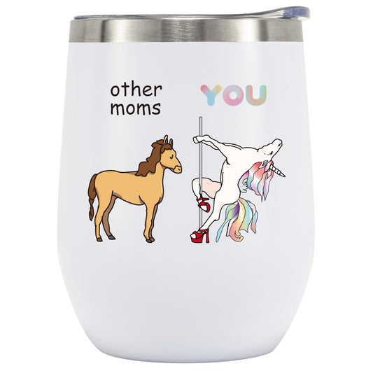 Crisky Funny Unicorn Wine Tumbler Birthday Gifts for Mom from Daughter/Son-Unique Gifts for Mother in Law Birthday Christmas Thanksgiving 12oz Vacuum Insulated Tumbler with Box, Lid, Straw