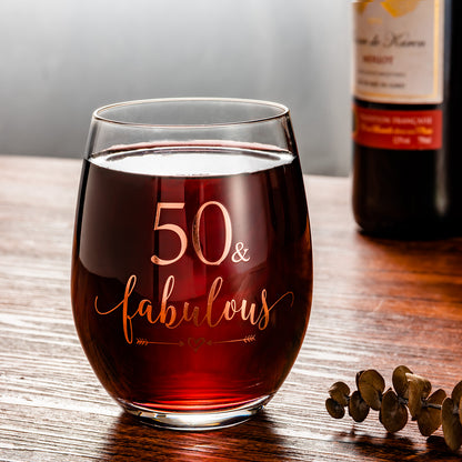 Crisky Rose Gold 50 & Fabulous Wine Glass for Women 50th Birthday Gifts Funny Ideas for Women, Wife, Mom, Sister, Aunt, Friends, Coworker, Her Rose Gold Foil "50 & Fabulous" 14oz, with Box