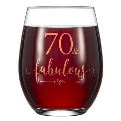 Crisky Rose Gold 70 & Fabulous Wine Glass for Women 70th Birthday Gifts Funny Ideas for Women, Wife, Mom, Sister, Aunt, Friends, Coworker, Her Rose Gold Foil "70 & Fabulous" 14oz, with Box