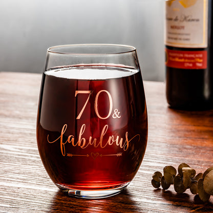 Crisky Rose Gold 70 & Fabulous Wine Glass for Women 70th Birthday Gifts Funny Ideas for Women, Wife, Mom, Sister, Aunt, Friends, Coworker, Her Rose Gold Foil "70 & Fabulous" 14oz, with Box