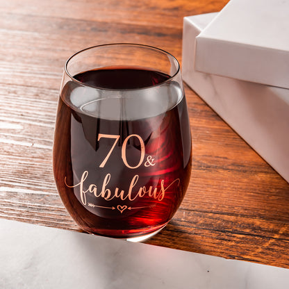 Crisky Rose Gold 70 & Fabulous Wine Glass for Women 70th Birthday Gifts Funny Ideas for Women, Wife, Mom, Sister, Aunt, Friends, Coworker, Her Rose Gold Foil "70 & Fabulous" 14oz, with Box