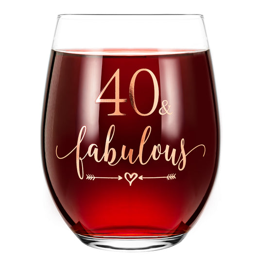 Crisky Rose Gold 40 & Fabulous Wine Glass for Women 40th Birthday Gifts Funny Ideas for Women, Wife, Mom, Sister, Aunt, Friends, Coworker, Her Rose Gold Foil "40 & Fabulous" 14oz, with Box