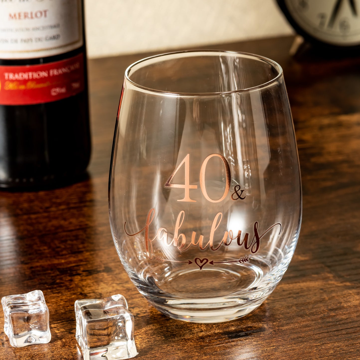 Crisky Rose Gold 40 & Fabulous Wine Glass for Women 40th Birthday Gifts Funny Ideas for Women, Wife, Mom, Sister, Aunt, Friends, Coworker, Her Rose Gold Foil "40 & Fabulous" 14oz, with Box