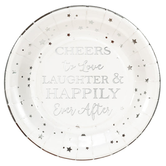 Crisky Cheers to Love Silver Disposable Plates for Bridal Shower, Wedding, Engagement, Bachelorett Party Decorations, Dessert, Buffet, Cake, Lunch, Dinner Plates Party Supples, 50 Count, 9" Plate