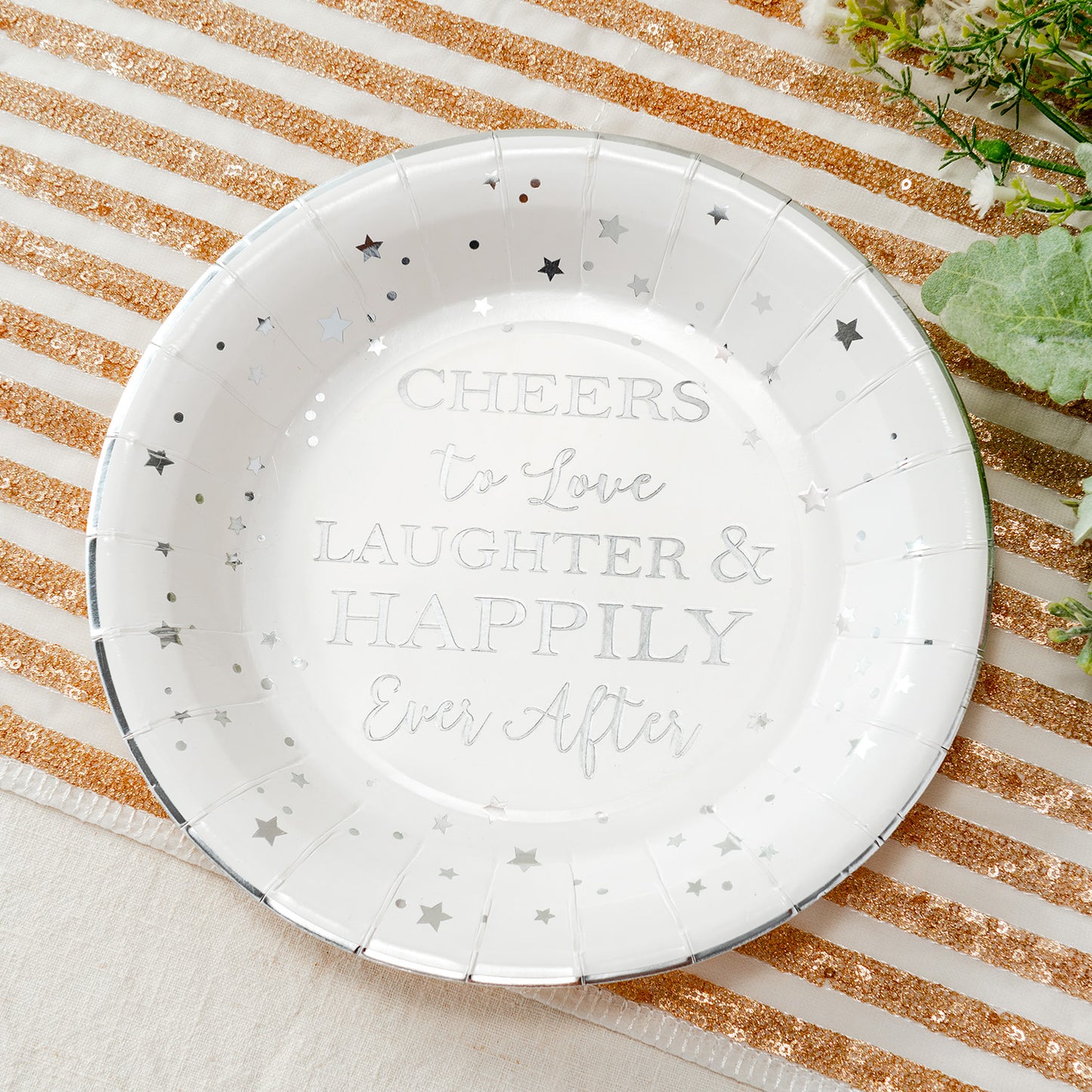 Crisky Cheers to Love Silver Disposable Plates for Bridal Shower, Wedding, Engagement, Bachelorett Party Decorations, Dessert, Buffet, Cake, Lunch, Dinner Plates Party Supples, 50 Count, 9" Plate