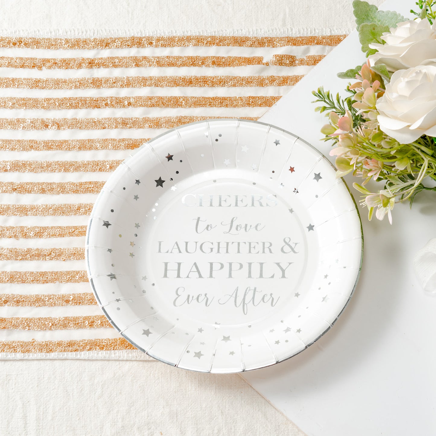 Crisky Cheers to Love Silver Disposable Plates for Bridal Shower, Wedding, Engagement, Bachelorett Party Decorations, Dessert, Buffet, Cake, Lunch, Dinner Plates Party Supples, 50 Count, 9" Plate