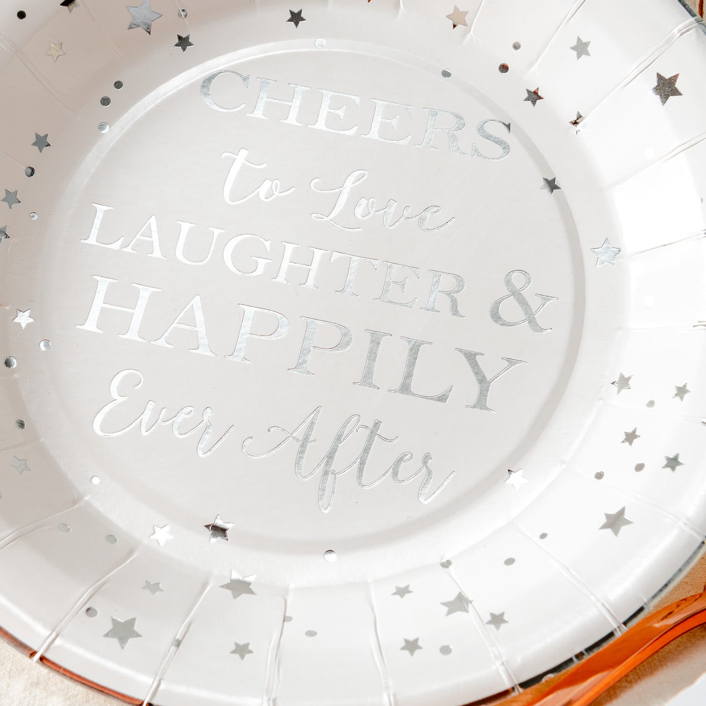 Crisky Cheers to Love Silver Disposable Plates for Bridal Shower, Wedding, Engagement, Bachelorett Party Decorations, Dessert, Buffet, Cake, Lunch, Dinner Plates Party Supples, 50 Count, 9" Plate