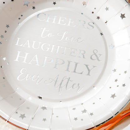 Crisky Cheers to Love Silver Disposable Plates for Bridal Shower, Wedding, Engagement, Bachelorett Party Decorations, Dessert, Buffet, Cake, Lunch, Dinner Plates Party Supples, 50 Count, 9" Plate