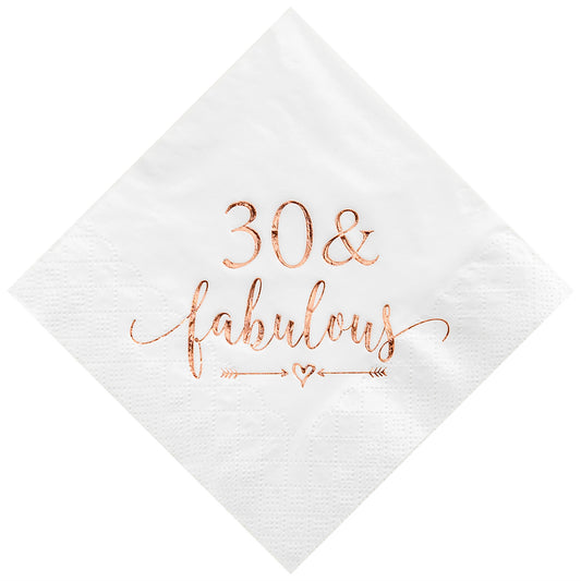 Crisky 30 and Fabulous Cocktail Napkins Rose Gold for Women 30th Birthday Decorations, 30th Birthday Bevergae Dessert Table Supplies, 50Pcs, 3-Ply