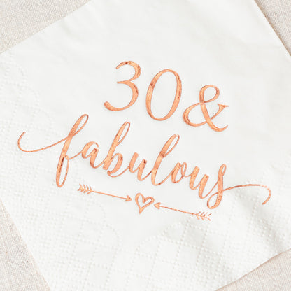 Crisky 30 and Fabulous Cocktail Napkins Rose Gold for Women 30th Birthday Decorations, 30th Birthday Bevergae Dessert Table Supplies, 50Pcs, 3-Ply