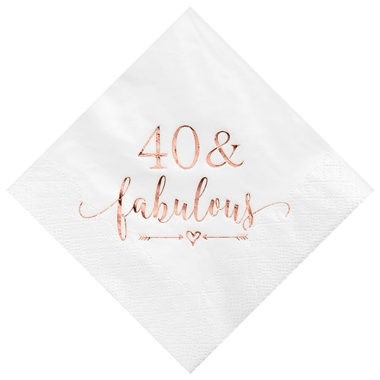 Crisky 40 and Fabulous Cocktail Napkins Rose Gold for Women 40th Birthday Decorations, 40th Birthday Bevergae Dessert Table Supplies, 50Pcs, 3-Ply