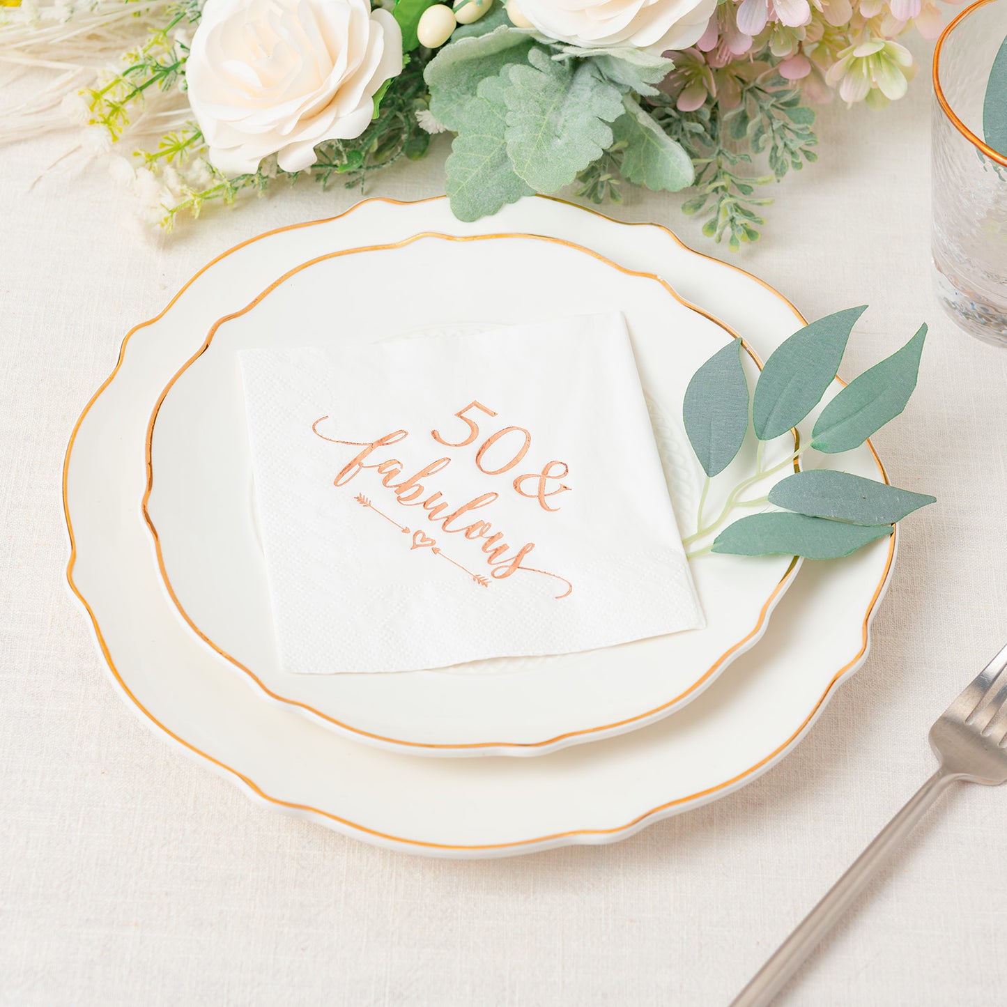 Crisky 50 and Fabulous Cocktail Napkins Rose Gold for Women 50th Birthday Decorations, 50th Birthday Bevergae Dessert Table Supplies, 50Pcs, 3-Ply