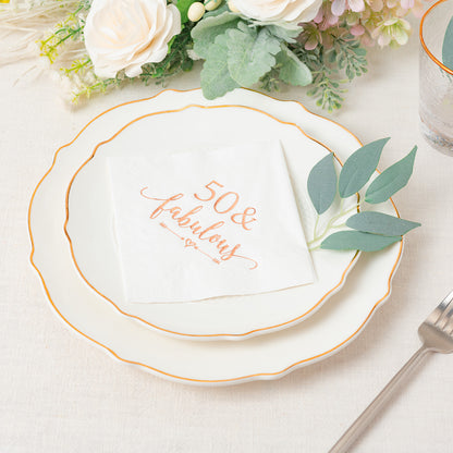 Crisky 50 and Fabulous Cocktail Napkins Rose Gold for Women 50th Birthday Decorations, 50th Birthday Bevergae Dessert Table Supplies, 50Pcs, 3-Ply