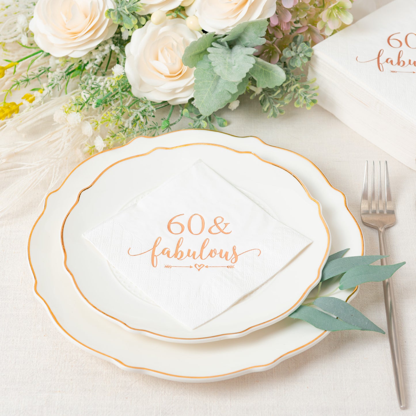 Crisky 60 and Fabulous Cocktail Napkins Rose Gold for Women 60th Birthday Decorations, 60th Birthday Bevergae Dessert Table Supplies, 50Pcs, 3-Ply
