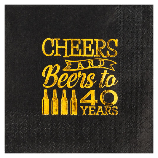 Crisky 40th Birthday Cocktail Napkins Black and Gold, Beverages Napkins for 40th Birthday Anniversary Decorations Cheers to 40 Years, 50 PCS, 3-Ply