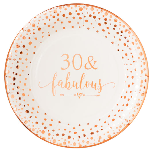 Crisky 30 Fabulous Disposable Plates for Women 30th Birthday Decorations Rose Gold Dessert, Buffet, Cake, Lunch, Dinner Disposable Plates 30th Birthday Party Table Supples, 50 Count, 9 inches