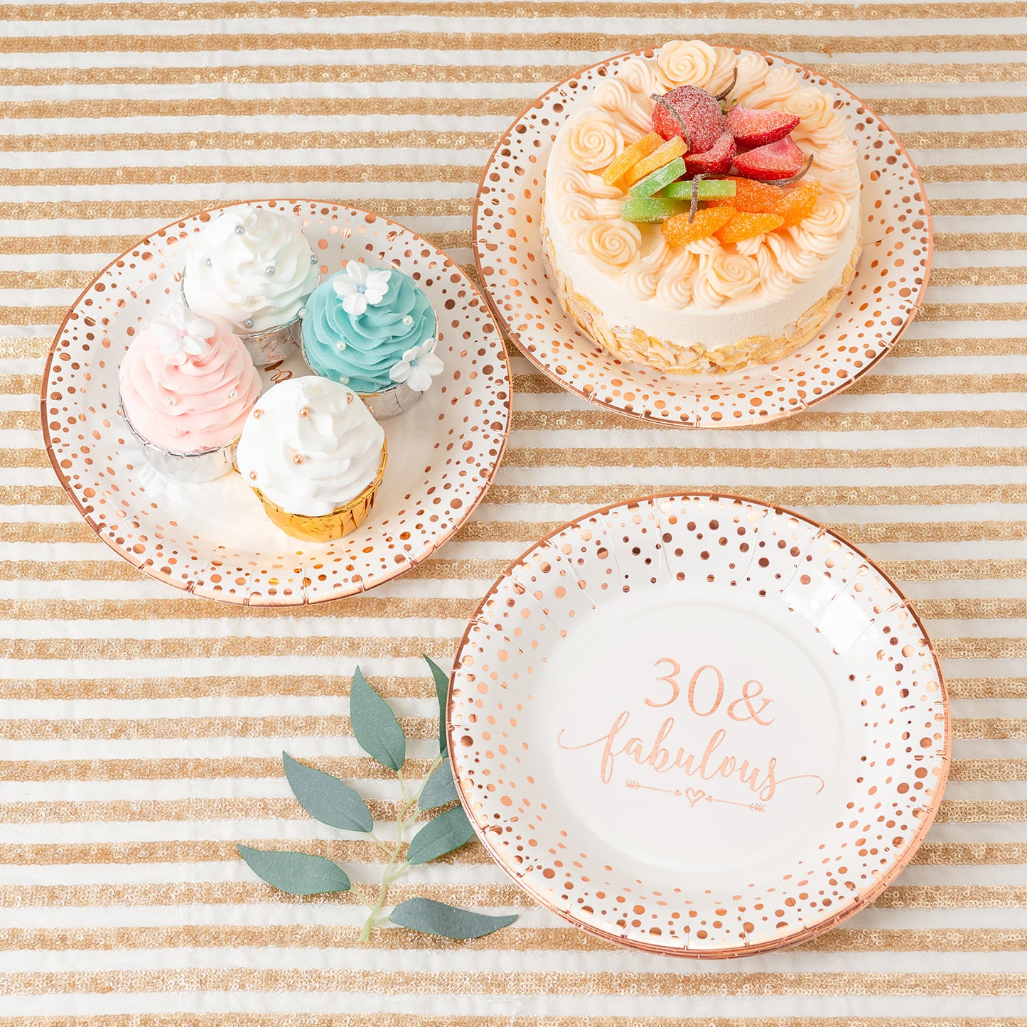 Crisky 30 Fabulous Disposable Plates for Women 30th Birthday Decorations Rose Gold Dessert, Buffet, Cake, Lunch, Dinner Disposable Plates 30th Birthday Party Table Supples, 50 Count, 9 inches