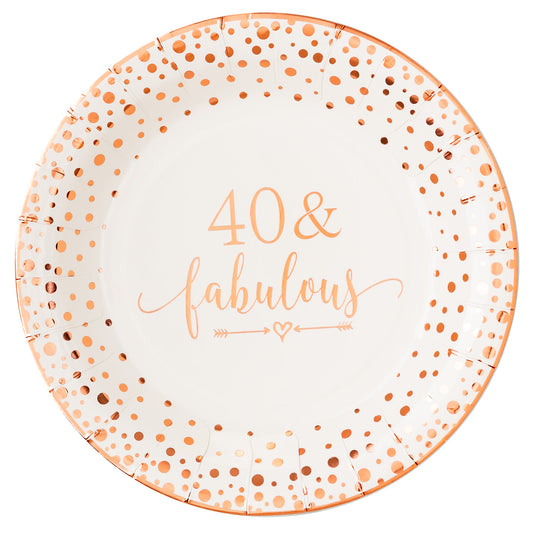 Crisky 40 Fabulous Disposable Plates for Women 40th Birthday Decorations Rose Gold Dessert, Buffet, Cake, Lunch, Dinner Disposable Plates 40th Birthday Party Table Supples, 50 Count, 9 inches