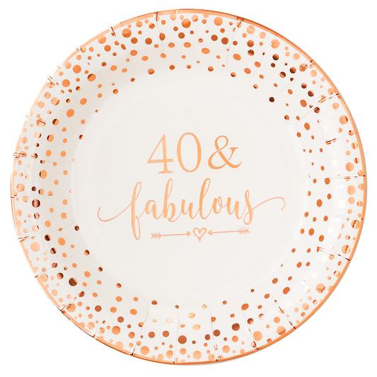 Crisky 40 Fabulous Disposable Plates for Women 40th Birthday Decorations Rose Gold Dessert, Buffet, Cake, Lunch, Dinner Disposable Plates 40th Birthday Party Table Supples, 50 Count, 9 inches