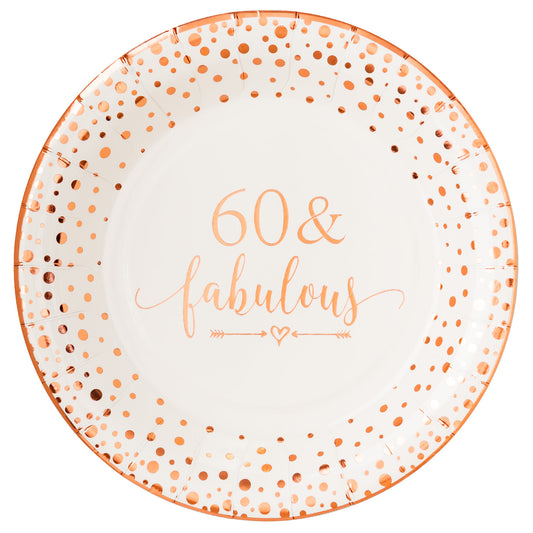 Crisky 60 Fabulous Disposable Plates for Women 60th Birthday Decorations Rose Gold Dessert, Buffet, Cake, Lunch, Dinner Disposable Plates 60th Birthday Party Table Supples, 50 Count, 9 inches