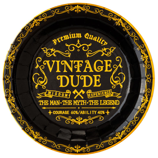 Crisky Vintage Dude Disposable Plates for Men Birthday Decorations Black Gold Dessert, Buffet, Cake, Lunch, Dinner Disposable Plates Men Birthday Party Table Supples, 50 Count, 9 inches