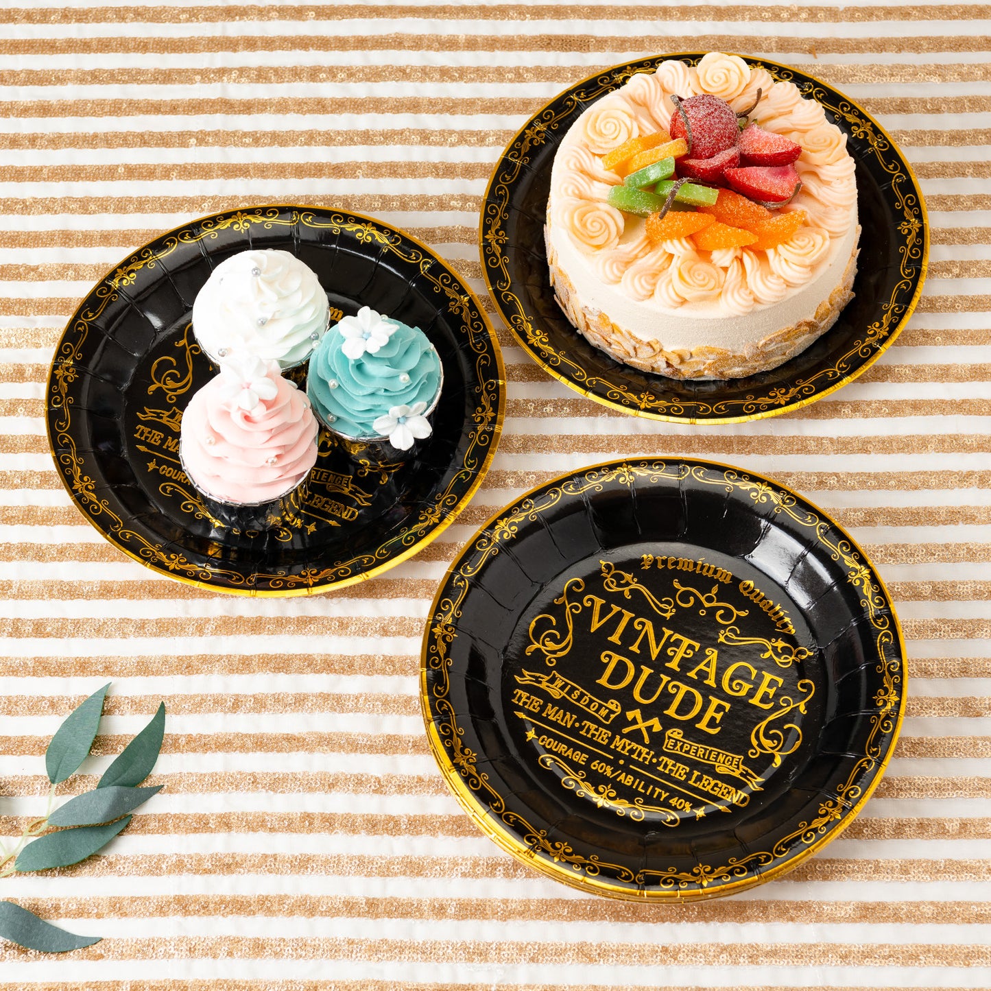Crisky Vintage Dude Disposable Plates for Men Birthday Decorations Black Gold Dessert, Buffet, Cake, Lunch, Dinner Disposable Plates Men Birthday Party Table Supples, 50 Count, 9 inches