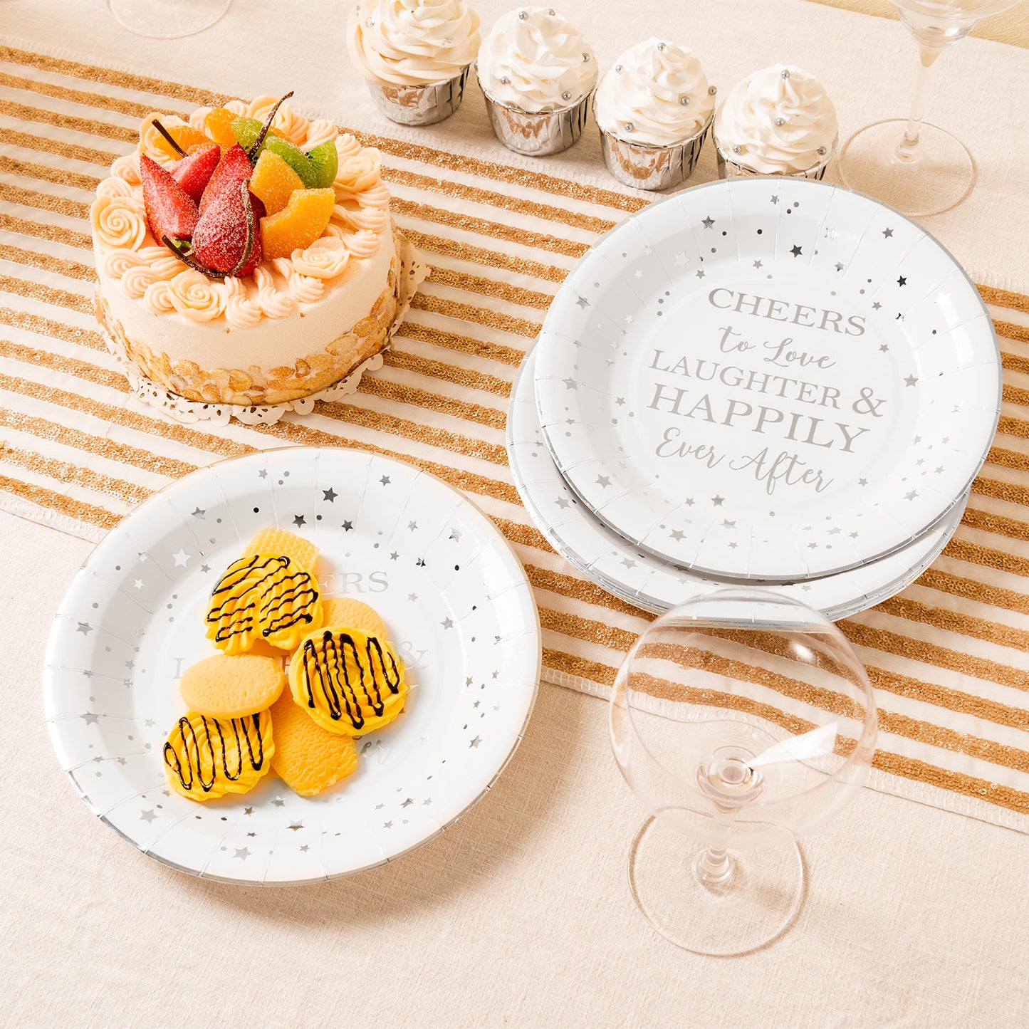 Crisky Cheers to Love Silver Disposable Plates for Bridal Shower, Wedding, Engagement, Bachelorett Party Decorations, Dessert, Buffet, Cake, Lunch, Dinner Plates Party Supples, 50 Count, 9" Plate