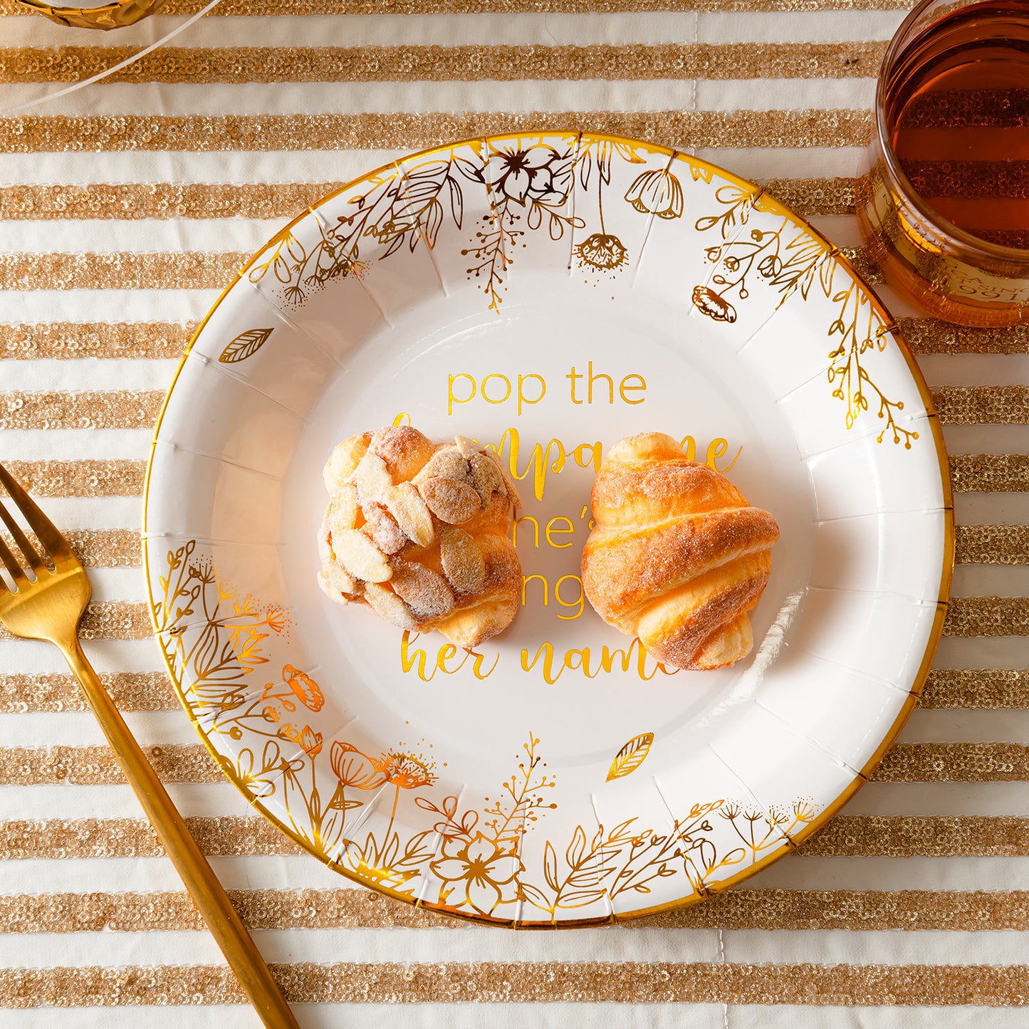 Crisky Bridal Shower Disposable Plates Gold Engagement Bachelorette Party Decorations Dessert, Buffet, Cake, Lunch, Dinner Disposable Plates Miss to Mrs Party Table Supples, 50 Count, 9 inches