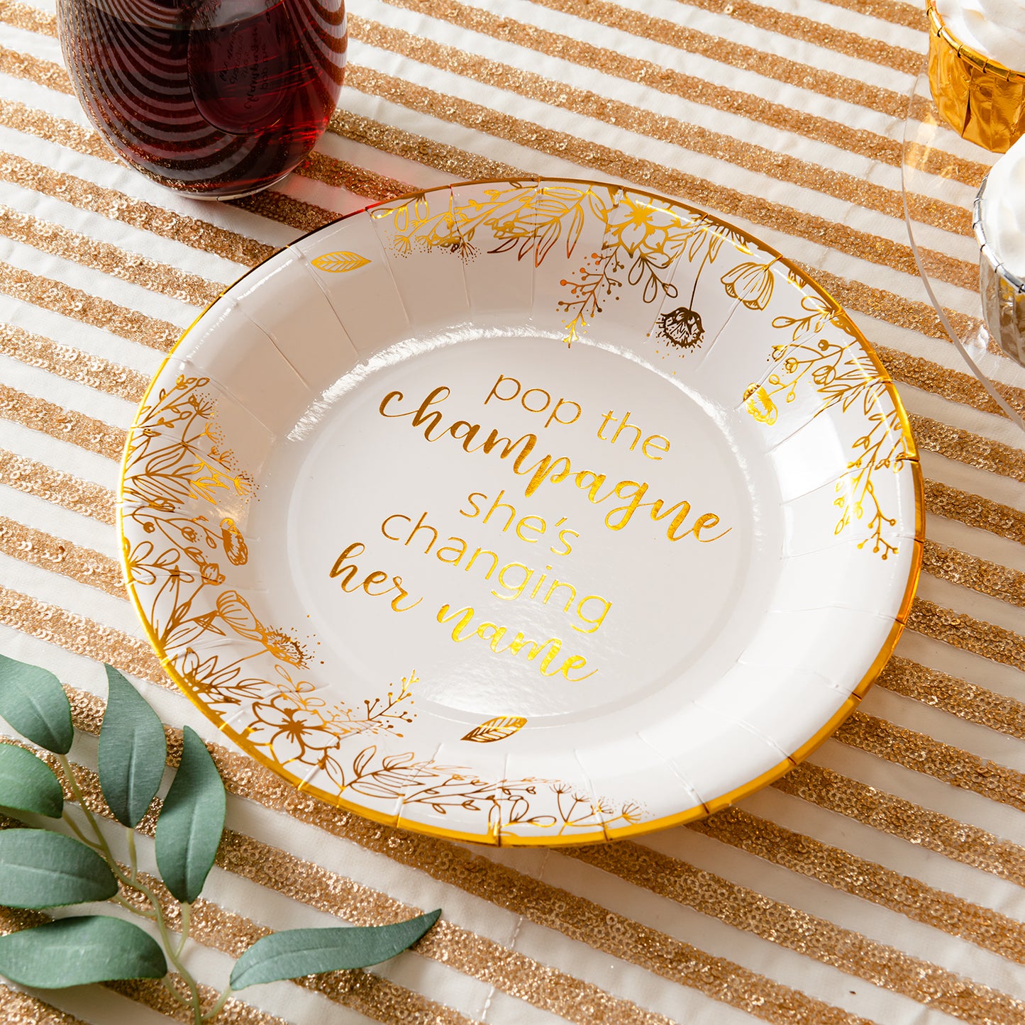 Crisky Bridal Shower Disposable Plates Gold Engagement Bachelorette Party Decorations Dessert, Buffet, Cake, Lunch, Dinner Disposable Plates Miss to Mrs Party Table Supples, 50 Count, 9 inches
