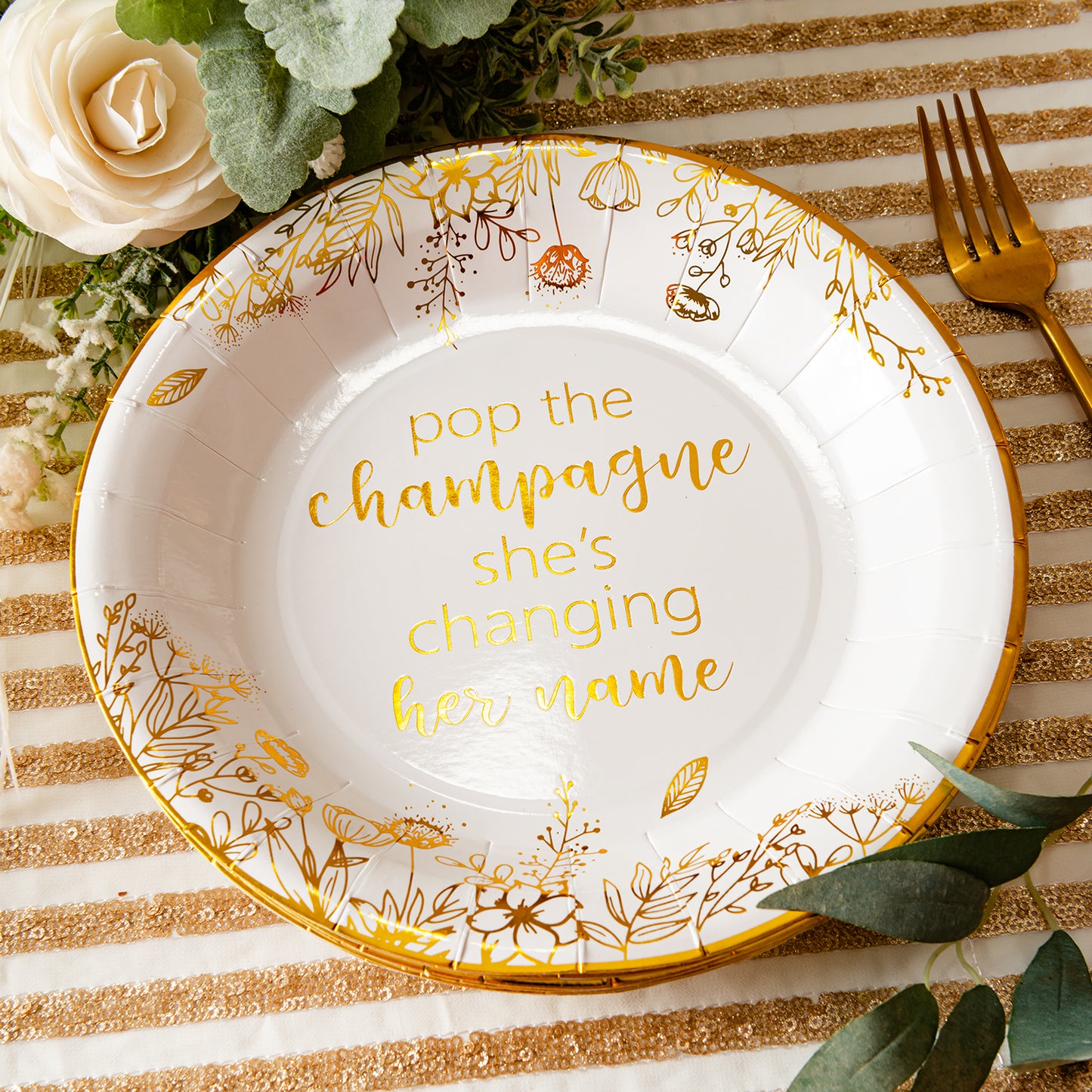 Crisky Bridal Shower Disposable Plates Gold Engagement Bachelorette Party Decorations Dessert, Buffet, Cake, Lunch, Dinner Disposable Plates Miss to Mrs Party Table Supples, 50 Count, 9 inches