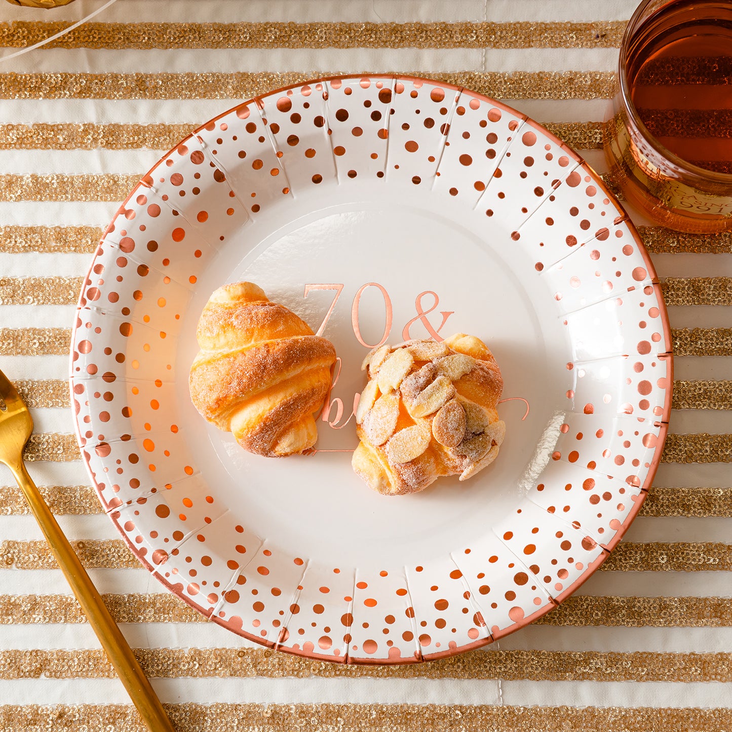 Crisky 70 Fabulous Disposable Plates for Women 70th Birthday Decorations Rose Gold Dessert, Buffet, Cake, Lunch, Dinner Disposable Plates 70th Birthday Party Table Supples, 50 Count, 9 inches