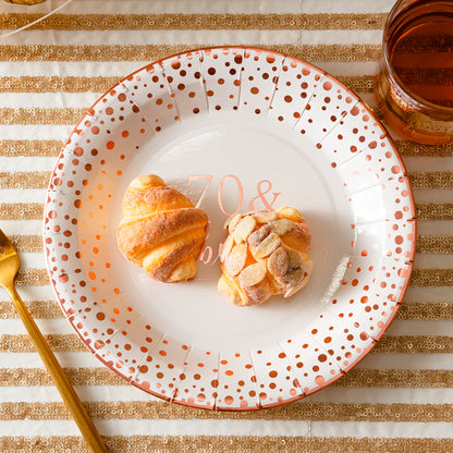 Crisky 70 Fabulous Disposable Plates for Women 70th Birthday Decorations Rose Gold Dessert, Buffet, Cake, Lunch, Dinner Disposable Plates 70th Birthday Party Table Supples, 50 Count, 9 inches