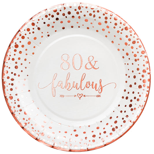 Crisky 80 Fabulous Disposable Plates for Women 80th Birthday Decorations Rose Gold Dessert, Buffet, Cake, Lunch, Dinner Disposable Plates 80th Birthday Party Table Supples, 50 Count, 9 inches