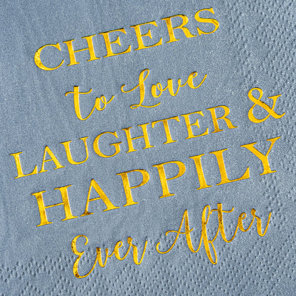 Crisky Dusty Blue Bridal Shower Napkins Disposable Cocktail Napkins Gold Foil Beverage Desert Cake Napkins Engagement Party Decorations & Wedding Shower, Rehearsal Dinners Napkins [50 pcs, 3-ply]
