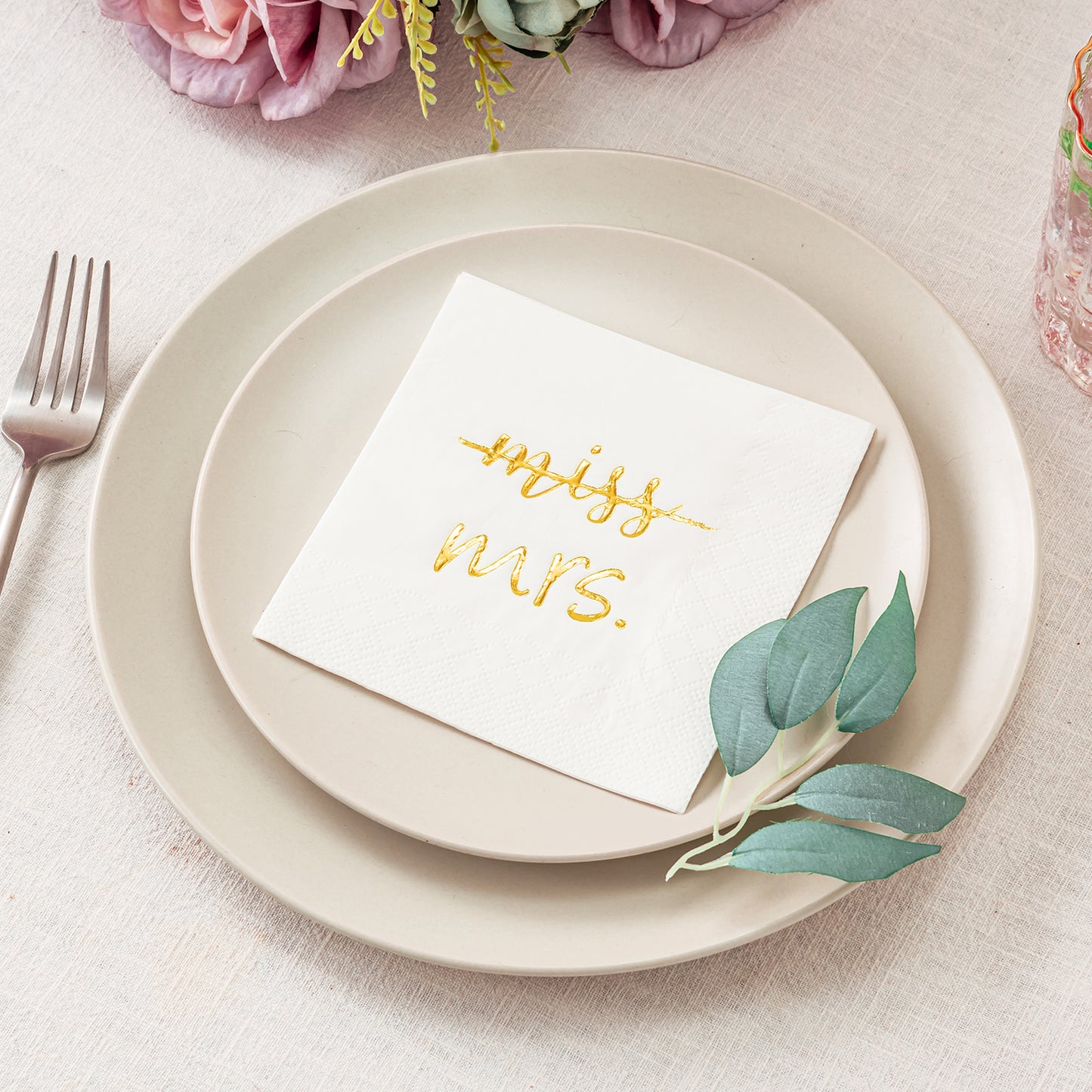 Crisky Gold Foil Miss to Mrs Cocktail Napkins for Bridal Shower Engagement Bachelorette Party Dessert Beverage Table Party Supplies, Disposable Napkins, 3 Ply, 50 count